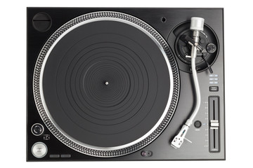 Obraz premium profesjonalny gramofon dj na białym, widok z góry