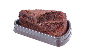 chocolate brownie with mold isolated on white