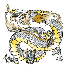 Majestic white metal Asian dragon