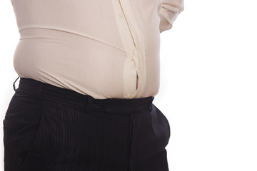 dicker Bauch, Mann ist Hemd und Hose zu eng 