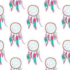 Traditional indian dreamcatcher seamless pattern