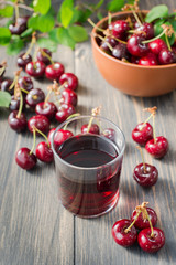 fresh red cherries and cherry juice