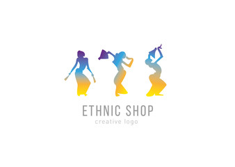 Logo ethnic store. Three dancing girls