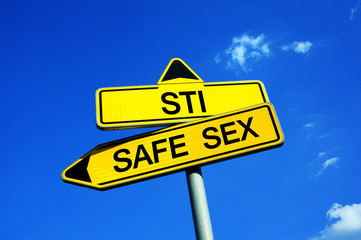 STI / STD or Safe Sex - Traffic sign with two options - Appeal to use condom as protection to not...
