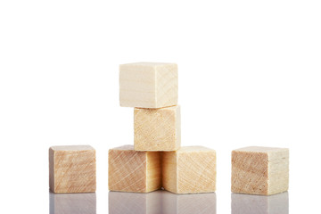 Wooden toy cubes isolated on a white