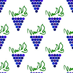 Grapes Seamless Pattern. Vine Background. Fruits and Vegetables Texture. Silhouettes of Grapes.