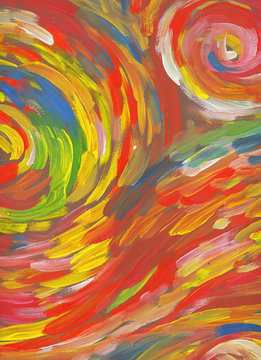 spiral  red background hand drawn paint abstract art
