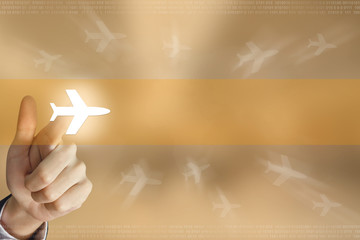 Fototapeta premium business hand press flight trip button