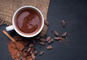 Hot chocolate on the black background