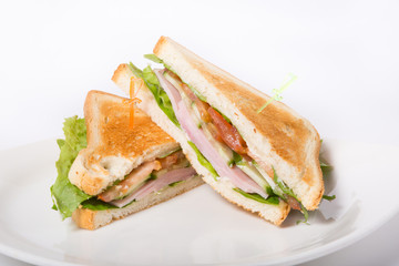 Fresh sandwiches on a white plate