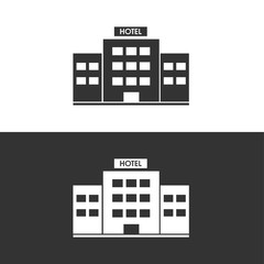 Naklejka premium Icono de un hotel sobre fondos blanco y negro