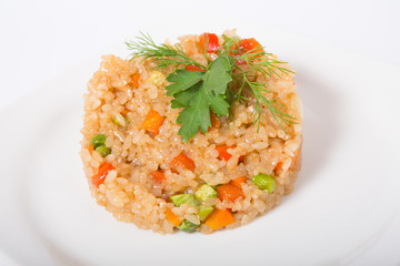 Fried rice on a white plate