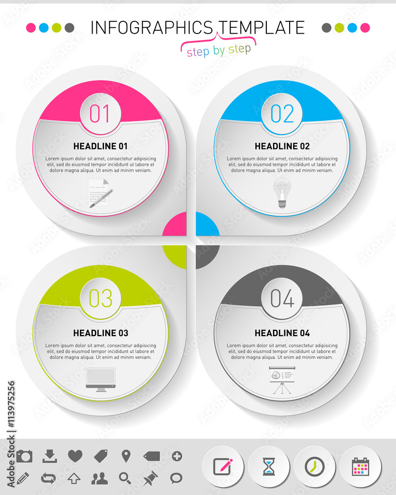 Poster infographic step by step background with set of icons