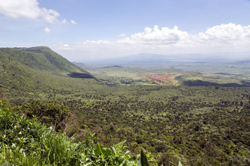 The beautiful landscape of the Great Rift Valley  from the Kamandura Mai-Mahiu Narok Road, Kenya, Africa. Stretching approximately 6,000 kilometers from northern Ethiopia to central Mozambique.