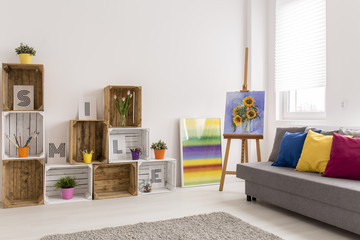 Sunflowers in white room