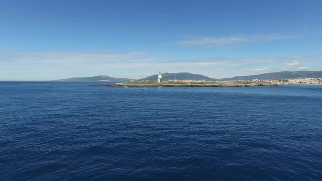 Tarifa, Andalusia, Spagna - April 16, 2016: citt&agrave; di Tarifa, partenza dal porto con aliscafo per Tangeri, Marocco (Ultra High Definition, UltraHD, Ultra HD, UHD, 4K, 2160P, 3840x2160)