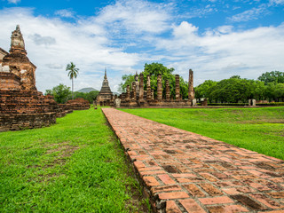 Mahathat Temple, an ancient temple in Sukhothai Historical Park, Sukhothai, Thailand. 