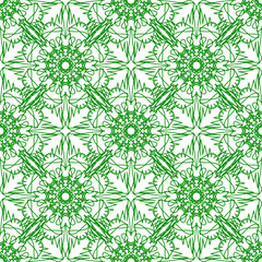 Seamless Texture on Green. Element for Design. Ornamental Backdrop. Pattern Fill. Ornate Floral Decor for Wallpaper. Traditional Decor on Green Background