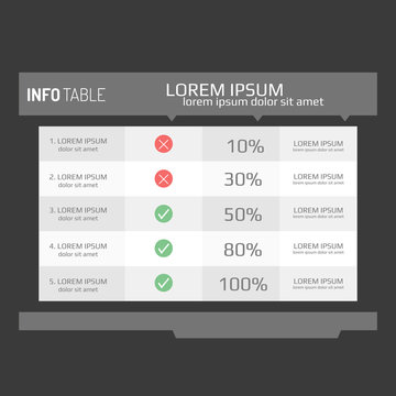 Infographics template, options, steps, rows, column, graph. Infographics table background