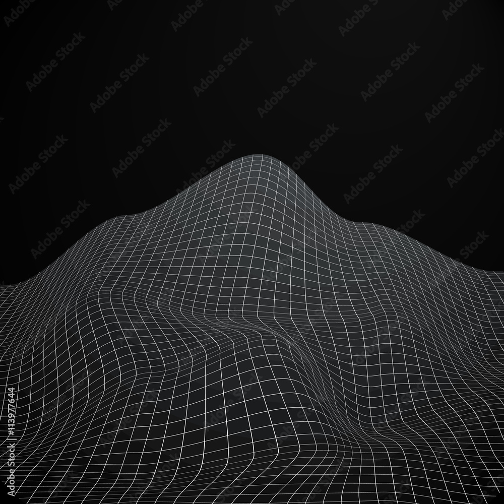 Poster abstract vector landscape background. cyberspace grid. 3d technology.