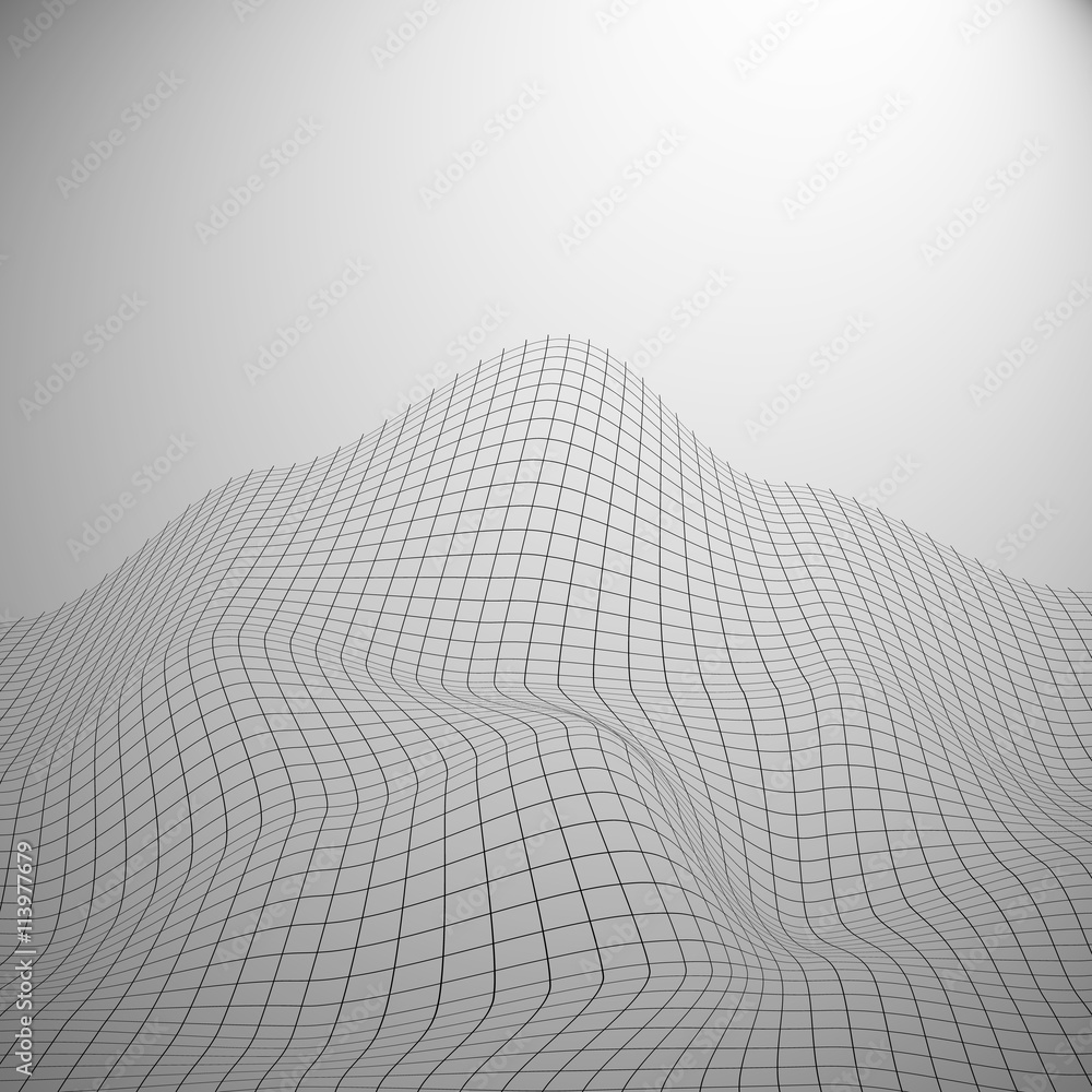 Poster abstract vector landscape background. cyberspace grid. 3d technology.