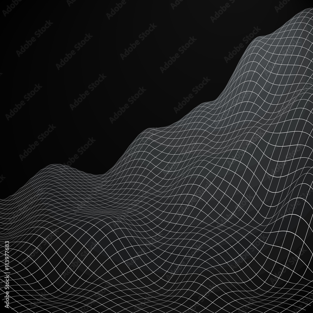 Poster abstract vector landscape background. cyberspace grid. 3d technology.