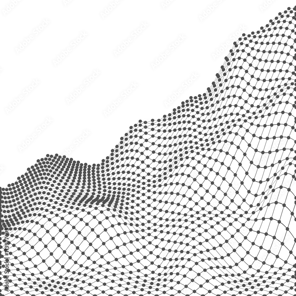 Poster abstract vector landscape background. cyberspace grid. 3d technology.