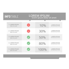 Infographics template, options, steps, rows, column, graph. Infographics table background