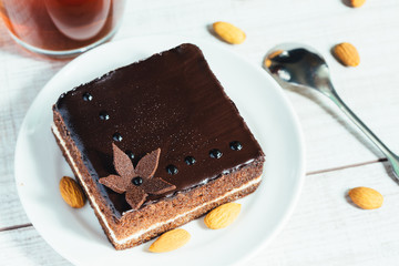 Cake with nuts for breakfast. Tasty and healthy.