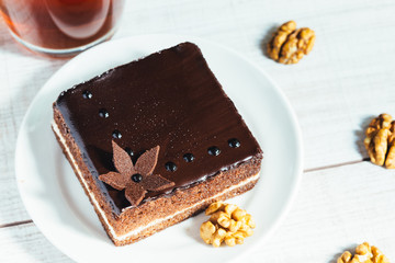 Cake with nuts for breakfast. Tasty and healthy.