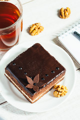 Cake with nuts for breakfast. Tasty and healthy.