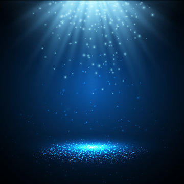 Vector spotlight with magic lights and rays of light. Magic background