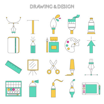 Set of drawing and design icons