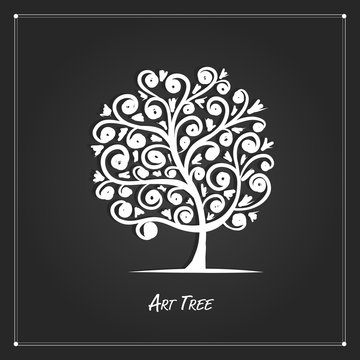 Art tree for your design on black background