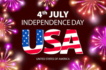 vector Fireworks background for 4th of July Independense Day. Fourth of July 