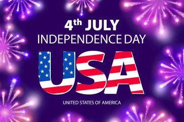 vector Fireworks background for 4th of July Independense Day. Fourth of July