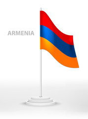 The National flag of Armenia waving on a white stand pole. Vector patriotic emblem. country national symbol on a white background
