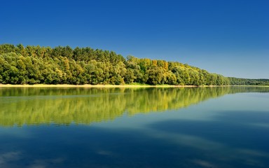 Danube river reflection / Fall Scene and Trees Autumn Reflection on Danube river