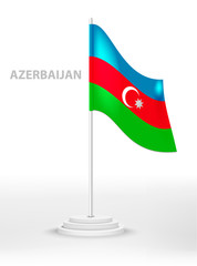 The National flag of Azerbaijan waving on a white stand pole. Vector patriotic emblem. country national symbol on a white background
