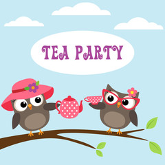 Tea party invitation with cute owls