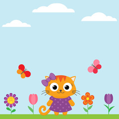 Fototapeta premium Spring flower background with butterflies