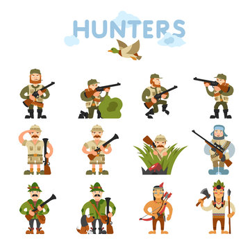 Hunters vector illustration on isolated background