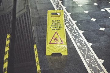 Sign showing warning of caution wet floor