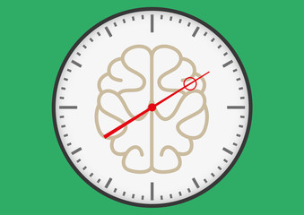 Swiss style clock with a brain under time pressure