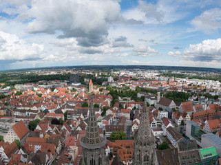 Naklejka premium Ulm and Danube river bird view, Germany. Ulm is primarily known for having the tallest church in the world, and as the birth city of Albert Einstein.