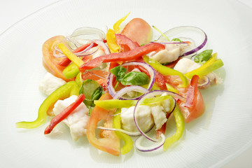 Catalan white fish - redfish and sliced raw vegetables