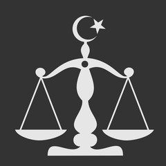 Scales of justice with islam sign against black background