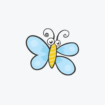 Funny butterfly with blue wings. Flat icons for your design