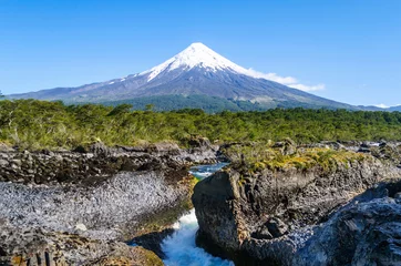 Tuinposter Petrohue Falls with Osorno Volcano, Patagonia, Chile, South America © grinder82