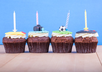 Delicious cupcakes on table